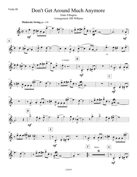 Free Sheet Music Dont Get Around Much Anymore Violin 3