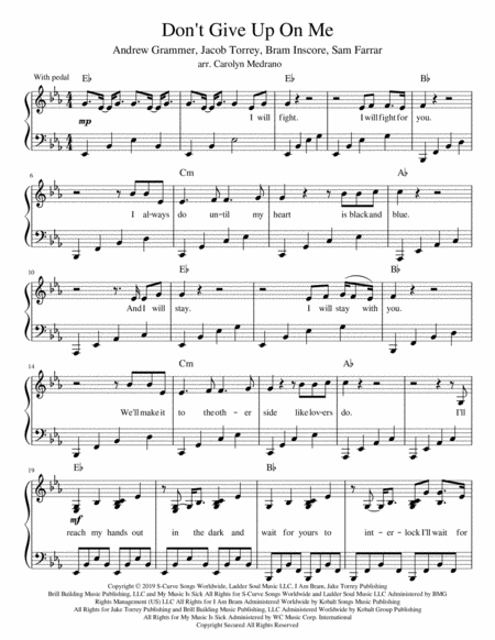 Dont Give Up On Me Intermediate Piano Sheet Music