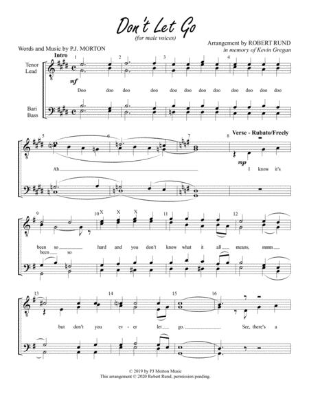 Dont Let Go Ttbb Barbershop Arr Robert Rund Sheet Music