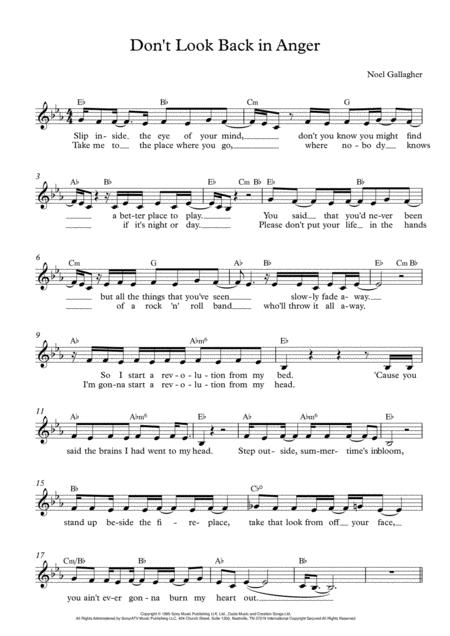 Dont Look Back In Anger Leadsheet For Singalongs Sheet Music