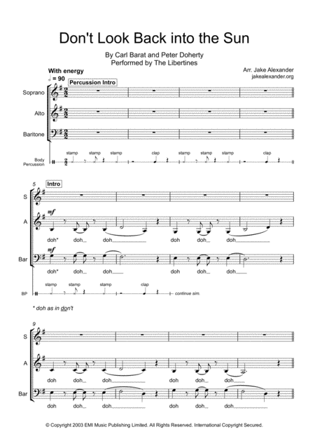 Dont Look Back Into The Sun Sabar Sheet Music