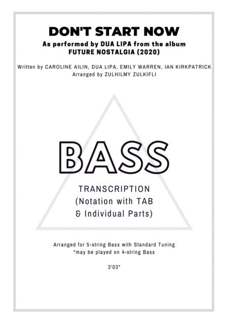 Free Sheet Music Dont Start Now Bass Transcription With Tab