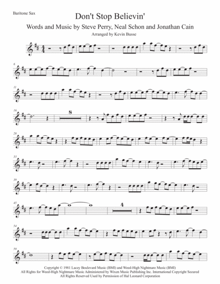 Free Sheet Music Dont Stop Believin Bari Sax