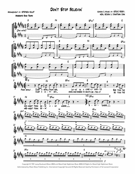 Free Sheet Music Dont Stop Believin Journey Lead Sheet Key Of B