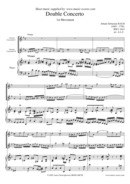 Double Concerto 1st Movement 2 Clarinets Piano Sheet Music