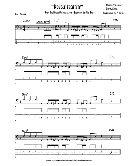 Double Identity Bass Guitar Tab Sheet Music