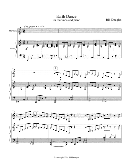 Free Sheet Music Douglas Bill Earth Dance Marimba Piano