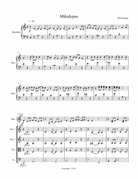 Free Sheet Music Douglas Bill Mikalypso For Marimba And String Quartet