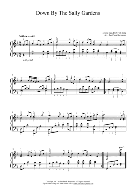 Down By The Sally Gardens Easy Piano Version Sheet Music