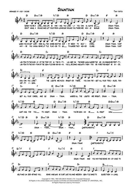 Downtown Lead Sheet For Singalongs Sheet Music