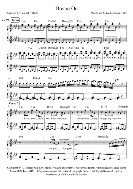 Dream On Aerosmith Sheet Music