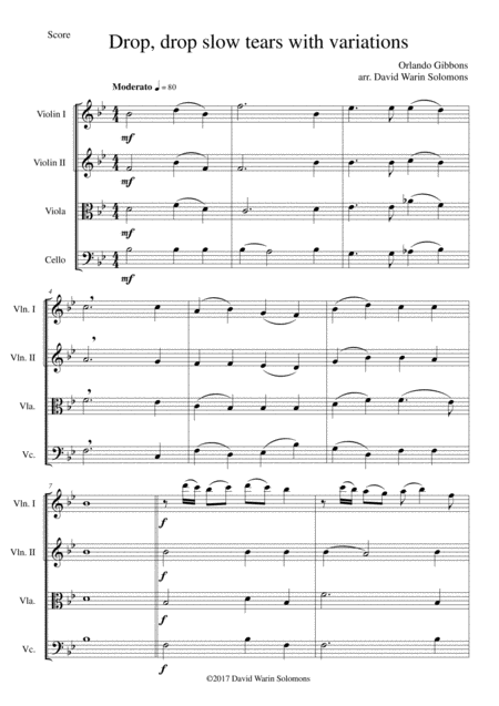 Drop Drop Slow Tears With Variations For String Quartet Sheet Music