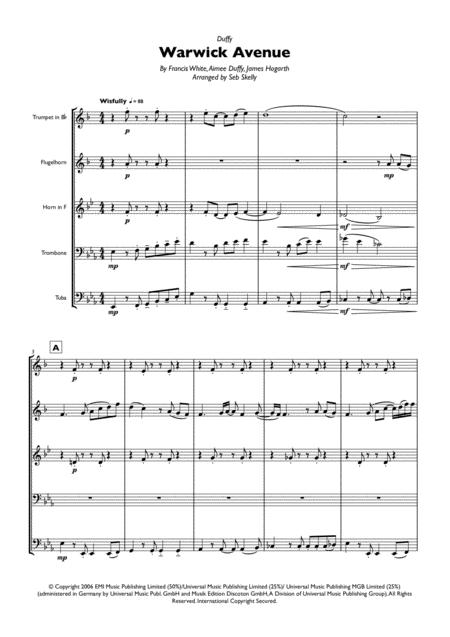 Duffy Warwick Avenue For Brass Quintet Sheet Music