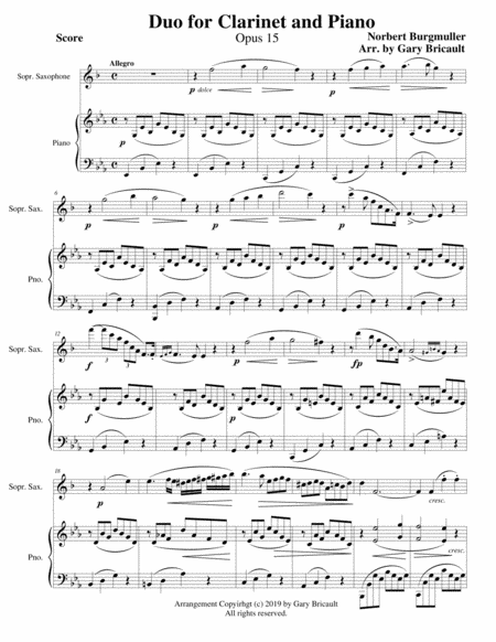 Duo For Clarinet And Piano Opus 15 Sheet Music