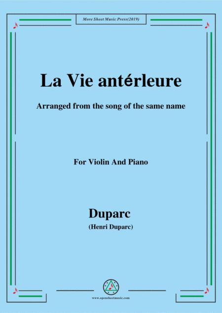 Duparc La Vie Antrleure For Violin And Piano Sheet Music