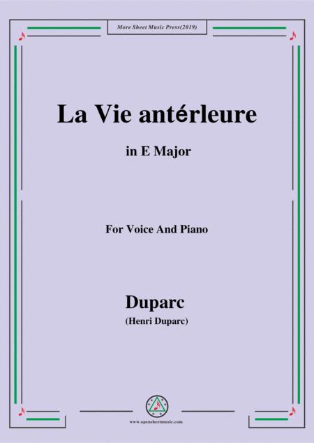 Duparc La Vie Antrleure In E Major Sheet Music