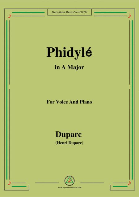 Duparc Phidyl In A Major For Voice And Piano Sheet Music