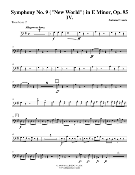 Dvorak Symphony No 9 New World Movement Iv Trombone In Bass Clef 2 Transposed Part Op 95 Sheet Music