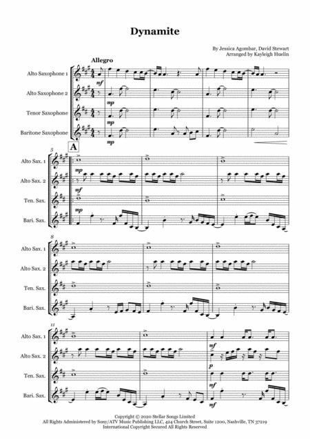 Dynamite By Bts Saxophone Quartet Aatb Sheet Music