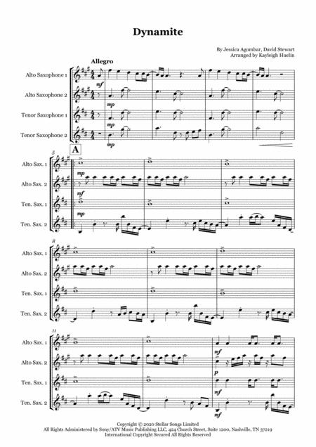 Free Sheet Music Dynamite By Bts Saxophone Quartet Aatt