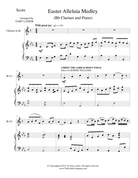 Free Sheet Music Easter Alleluia Medley Duet Bb Clarinet Piano Score And Clarinet Part