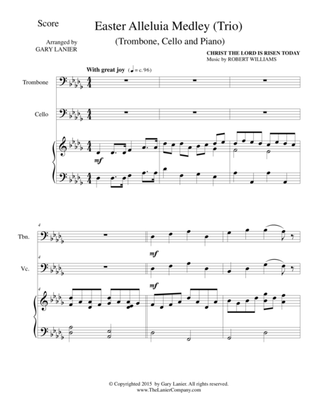 Easter Alleluia Medley Trio Trombone Cello And Piano Score And Parts Sheet Music