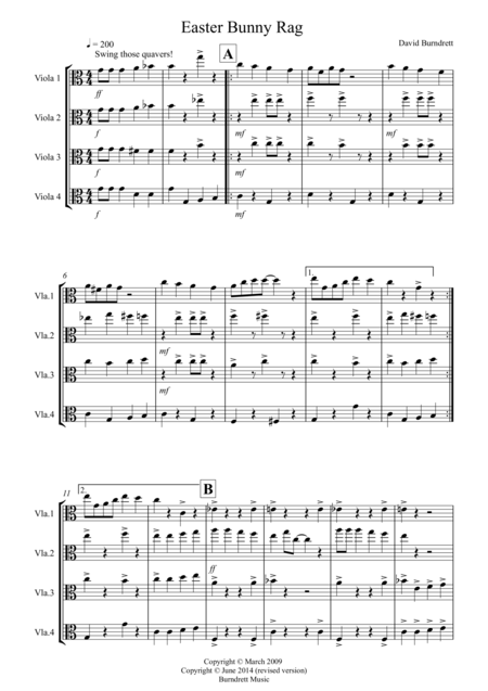 Free Sheet Music Easter Bunny Rag For Viola Quartet