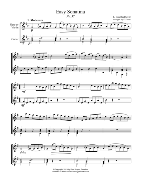 Easy Sonatina For Violin Or Flute And Guitar Sheet Music