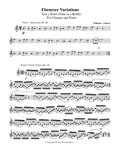 Free Sheet Music Ebenezer Variations Tune In A Bottle For B Clarinet And Piano