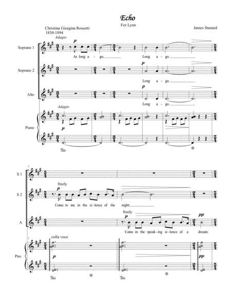 Free Sheet Music Echo For Ssa Voices And Piano