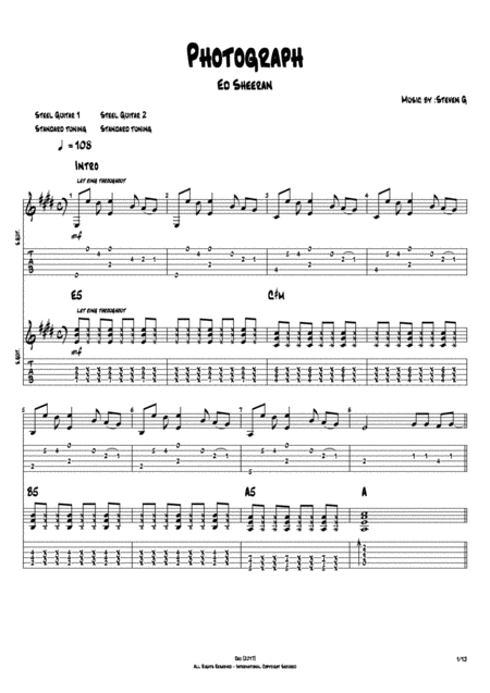 Free Sheet Music Ed Sheeran Photograph In E