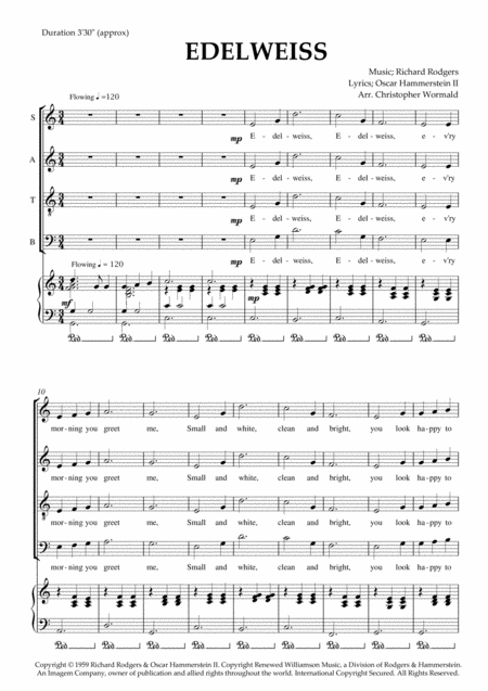 Free Sheet Music Edelweiss Arr Christopher Wormald