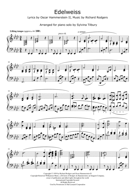 Edelweiss Piano Solo Sheet Music