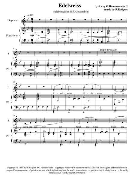 Free Sheet Music Edelweiss Voice And Piano