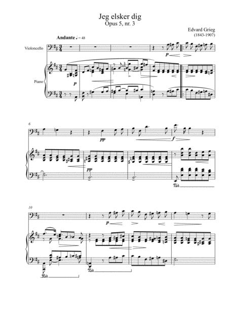 Edvard Grieg Jeg Elsker Dig Ich Liebe Dich Violoncello Solo Sheet Music