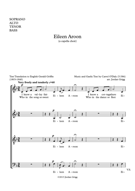 Free Sheet Music Eileen Aroon A Capella Choir