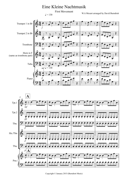 Eine Kleine 1st Movement For Brass Quartet Sheet Music