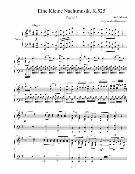 Eine Kleine Nachtmusic Piano Reduction Sheet Music