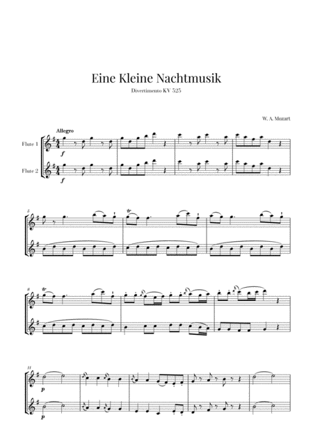 Free Sheet Music Eine Kleine Nachtmusik For 2 Flutes