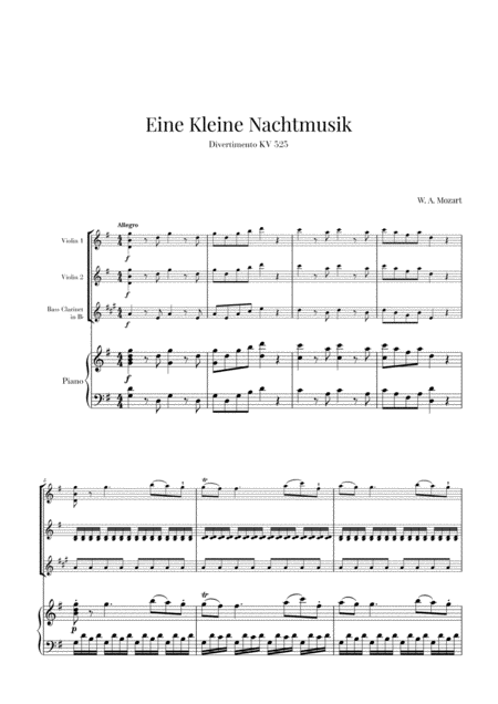 Eine Kleine Nachtmusik For 2 Violins Bass Clarinet And Piano Sheet Music