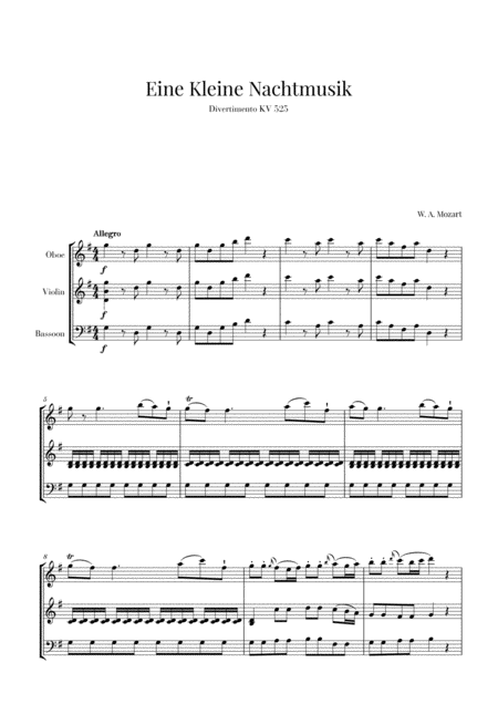 Free Sheet Music Eine Kleine Nachtmusik For Oboe Violin And Bassoon