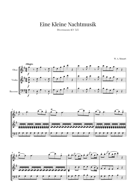 Eine Kleine Nachtmusik For Oboe Violin And Bassoon Sheet Music