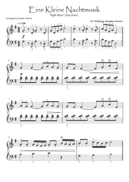 Eine Kleine Nachtmusik Mozart Easy Piano With Note Names Finger Numbers Sheet Music