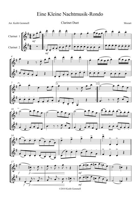 Eine Kleine Nachtmusik Rondo Clarinet Duet Sheet Music