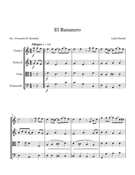 El Bananero Lidia Handal Arr Fernando R Raudales Sheet Music