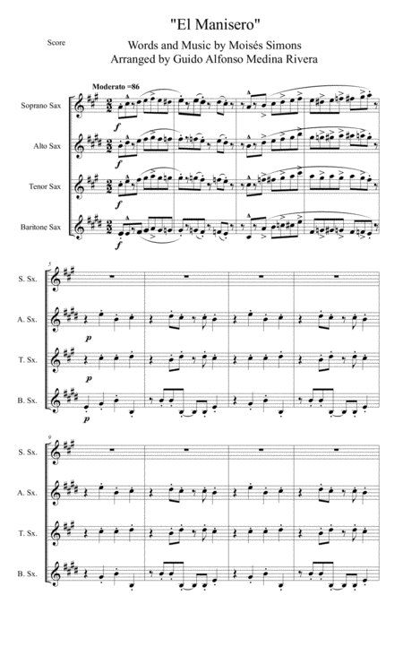 El Manisero Saxophone Quartett Version Sheet Music