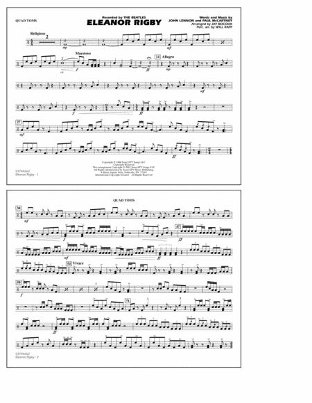 Eleanor Rigby Arr Jay Bocook Quad Toms Sheet Music