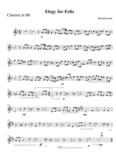 Free Sheet Music Elegy For Felix Clarinet Piano