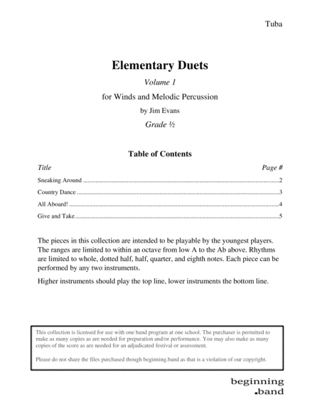 Elementary Duets Volume 1 For Tuba Sheet Music