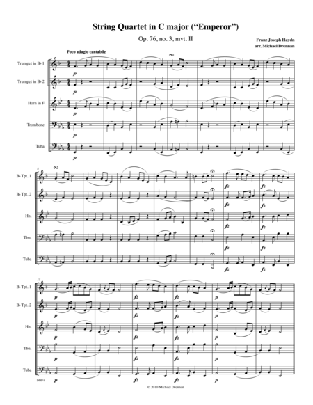 Emperor String Quartet Op 76 No 3 Second Movement Sheet Music